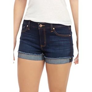 Celebrity Pink Dark Wash Flip Fray Denim Short Shorts 27